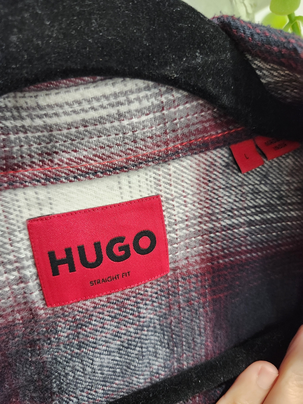 HUGO Men's Burgundy and Black Plaid Button-Up Shirt - Picture 2 of 5